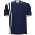 T-shirt bleu marine à rayures blanches pour homme – Style rétro des années 70