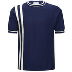T-shirt bleu marine à rayures blanches pour homme – Style rétro des années 70