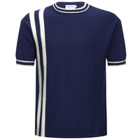 T-shirt bleu marine à rayures blanches pour homme – Style rétro des années 70