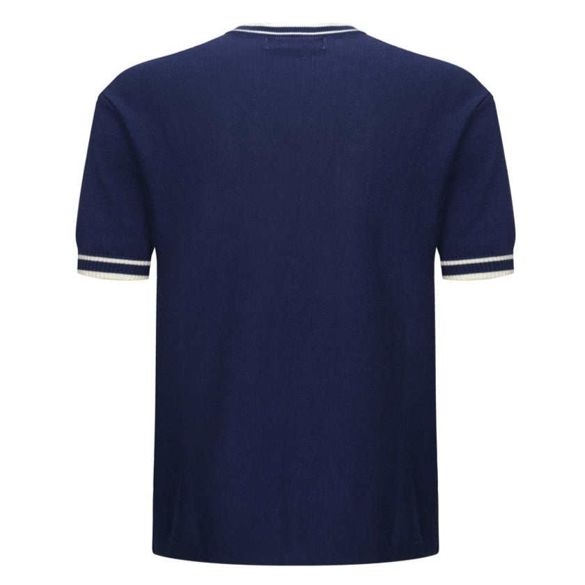T-shirt bleu marine à rayures blanches pour homme – Style rétro des années 70