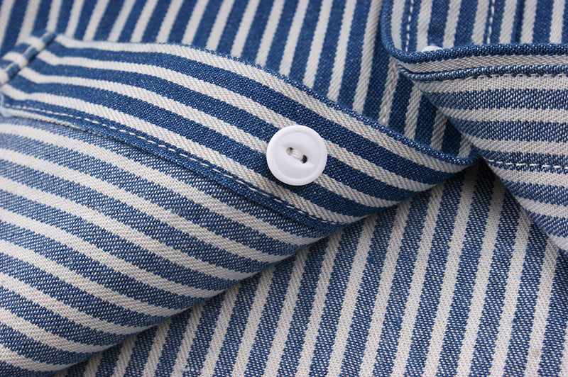 Chemise à rayures verticales pour homme - Manches longues, style décontracté, idéale pour le travail