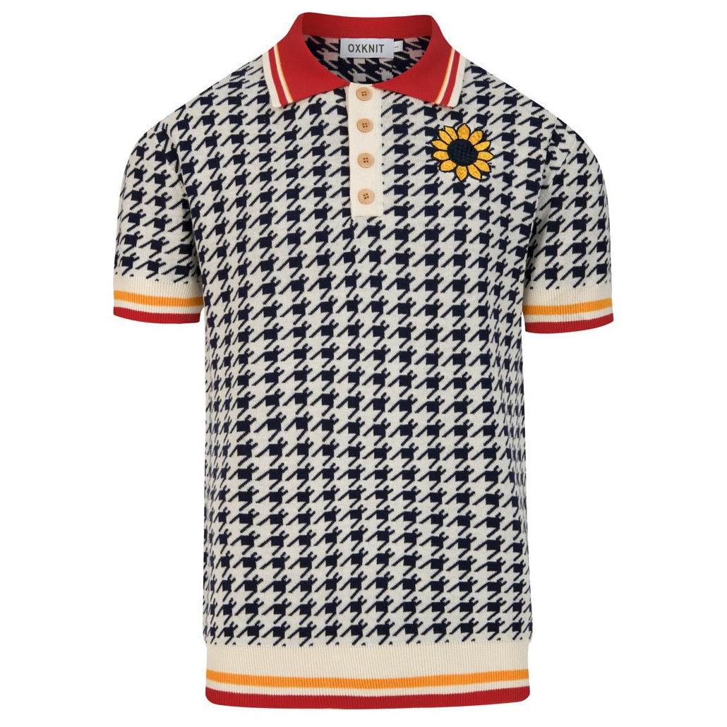 Pull Vintage pour Homme avec Motif Pied-de-Poule et Broderie Florale