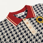 Pull Vintage pour Homme avec Motif Pied-de-Poule et Broderie Florale
