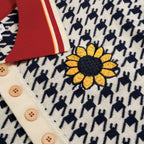 Pull Vintage pour Homme avec Motif Pied-de-Poule et Broderie Florale