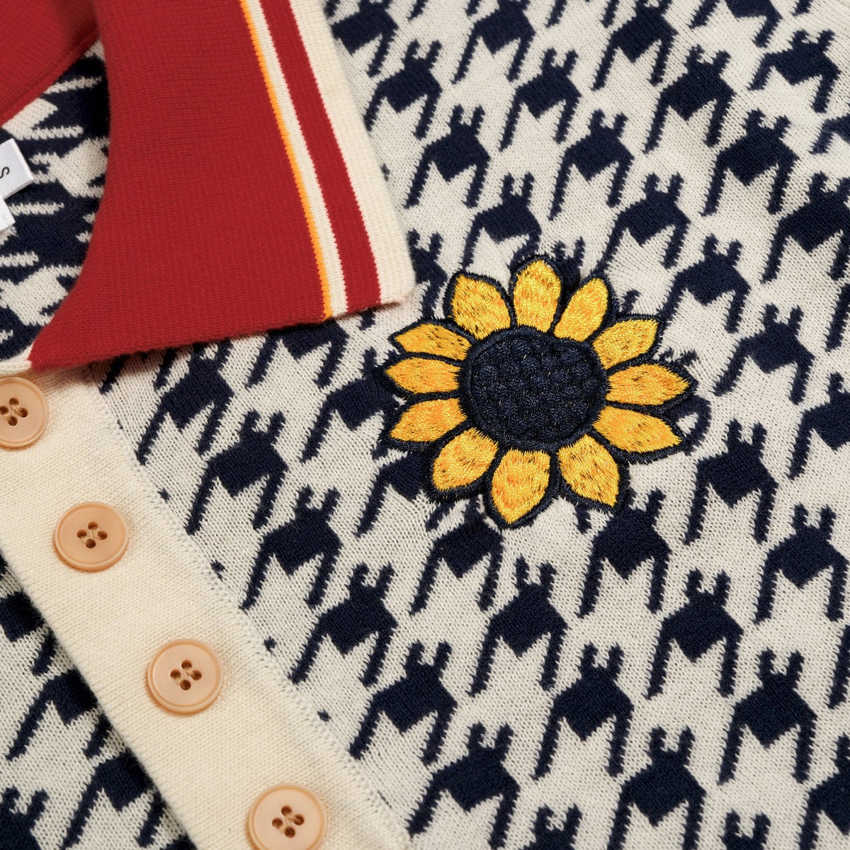 Pull Vintage pour Homme avec Motif Pied-de-Poule et Broderie Florale