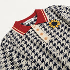 Pull Vintage pour Homme avec Motif Pied-de-Poule et Broderie Florale