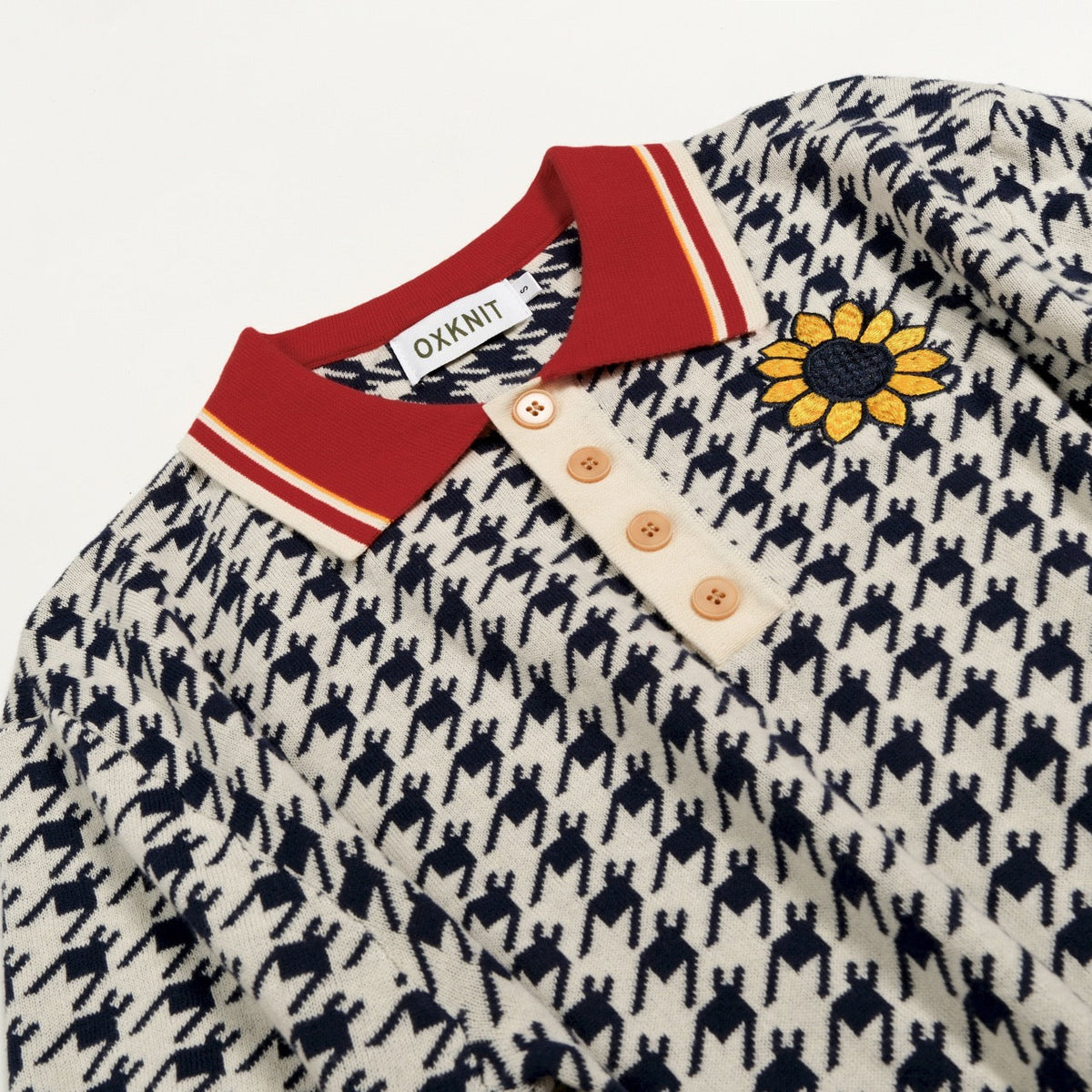 Pull Vintage pour Homme avec Motif Pied-de-Poule et Broderie Florale