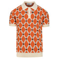 Pull en tricot à losanges orange pour homme, style universitaire des années 70