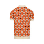 Pull en tricot à losanges orange pour homme, style universitaire des années 70