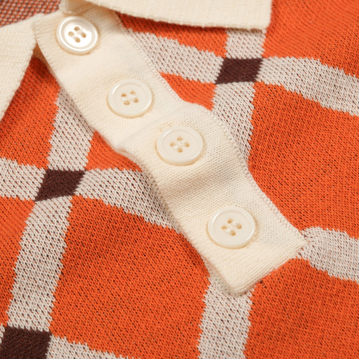 Pull en tricot à losanges orange pour homme, style universitaire des années 70