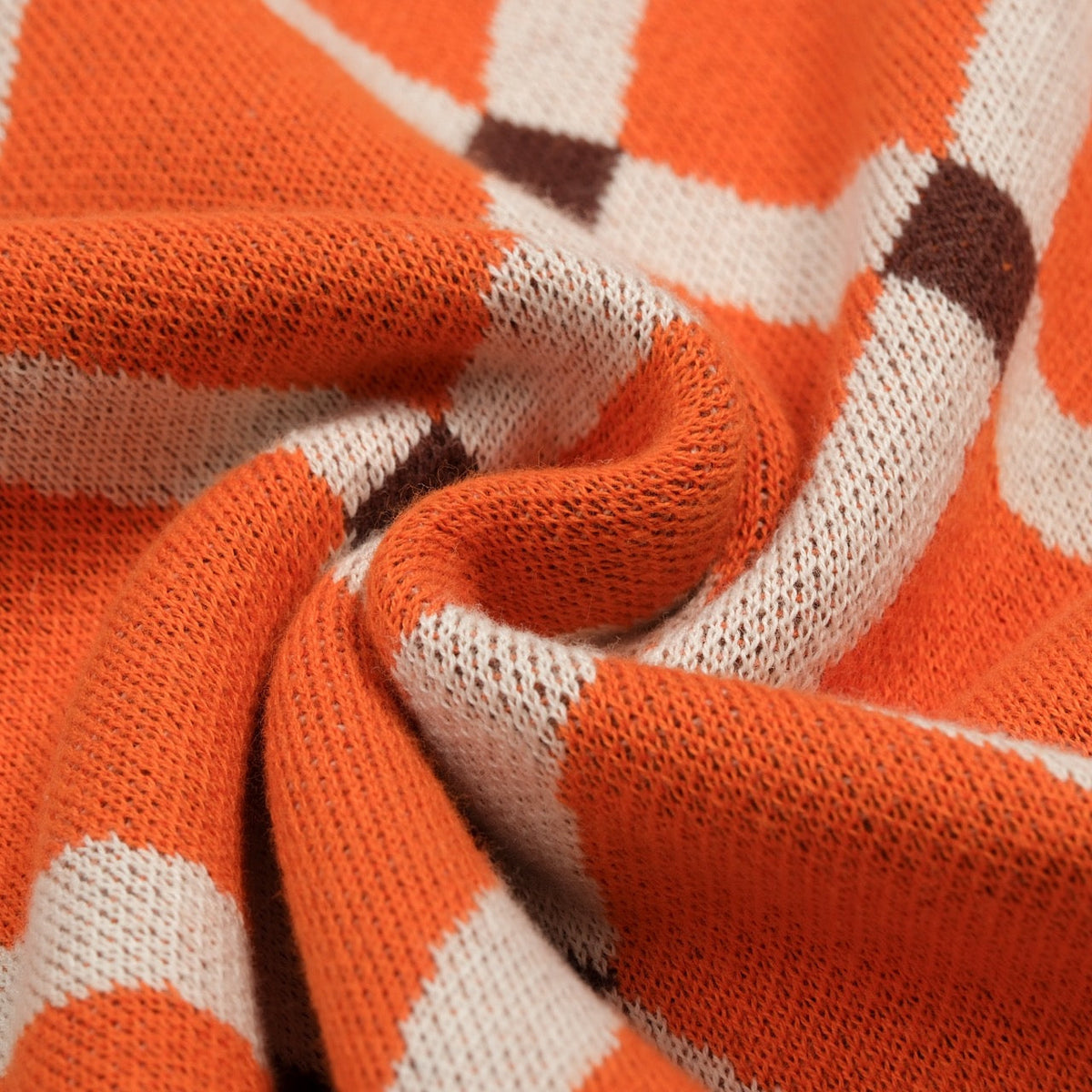 Pull en tricot à losanges orange pour homme, style universitaire des années 70