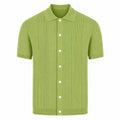 Cardigan polo en maille texturée verte années 70 pour homme, style décontracté