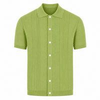 Cardigan polo en maille texturée verte années 70 pour homme, style décontracté