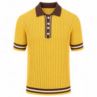 Polo ajouré jaune rétro années 70 pour homme, style estival décontracté