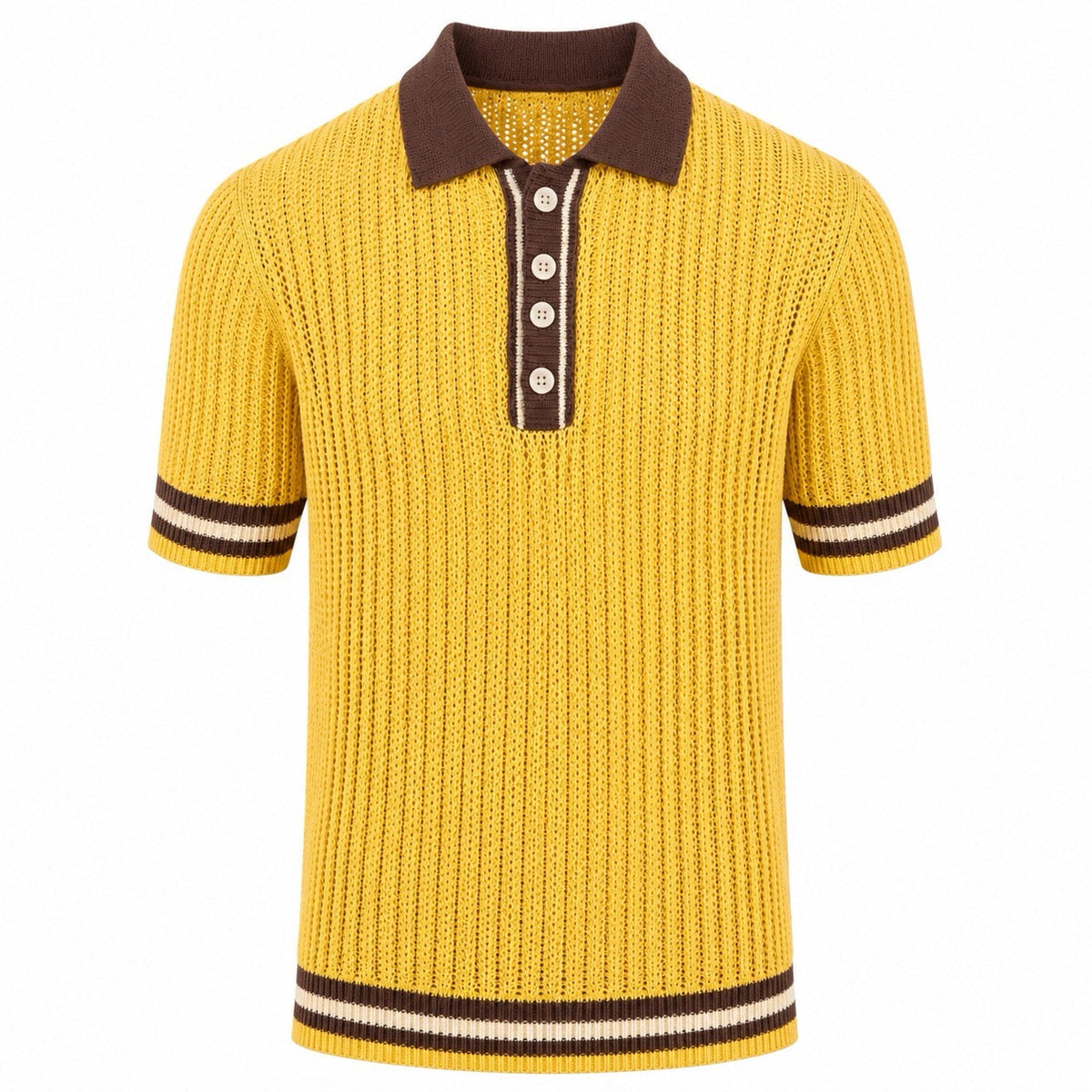 Polo ajouré jaune rétro années 70 pour homme, style estival décontracté