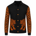 Vintage Rock Noir Cardigan en Tricot pour Homme avec Motif Tigre Jacquard