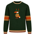 Pull vintage vert pour homme avec broderie de renard au style universitaire