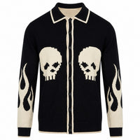 Cardigan en jacquard noir pour homme, style punk rock des années 70
