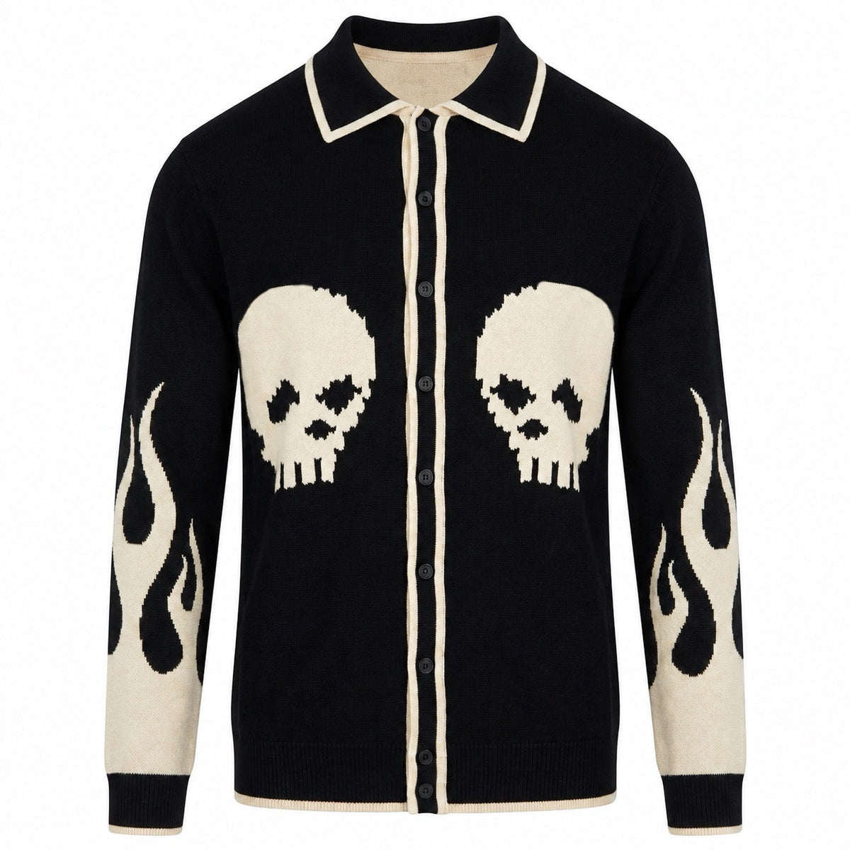 Cardigan en jacquard noir pour homme, style punk rock des années 70