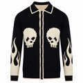 Cardigan en jacquard tricoté noir pour homme style punk rock des années 70