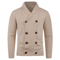 Cardigan beige vintage pour homme avec col châle croisé et double boutonnage