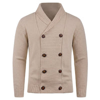 Cardigan beige vintage pour homme avec col châle croisé et double boutonnage