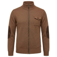 Cardigan zippé vintage marron pour homme avec coudières