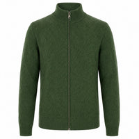 Veste zippée en maille géométrique vintage verte des années 70 pour homme