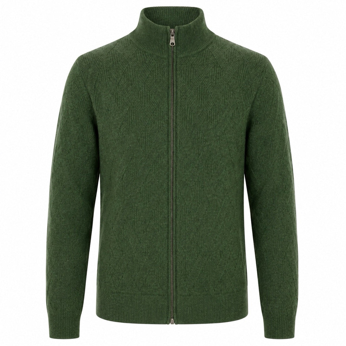 Veste zippée en maille géométrique vintage verte des années 70 pour homme
