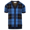 Cardigan rétro en tricot pour homme, col en V, motif à carreaux britanniques en bleu