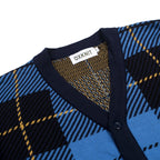 Cardigan rétro en tricot pour homme, col en V, motif à carreaux britanniques en bleu