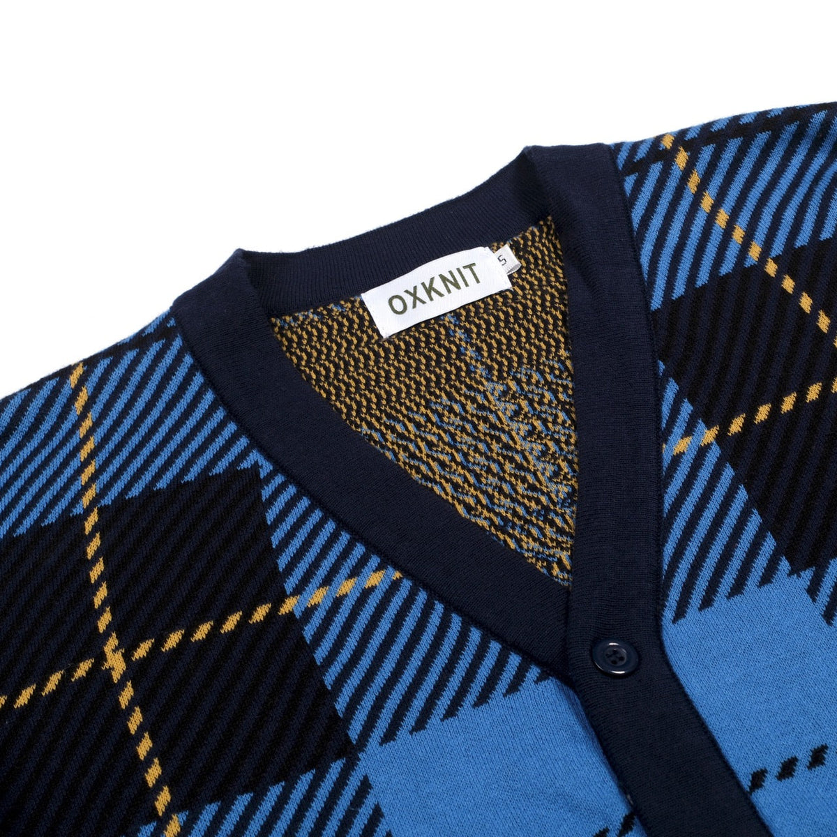 Cardigan rétro en tricot pour homme, col en V, motif à carreaux britanniques en bleu