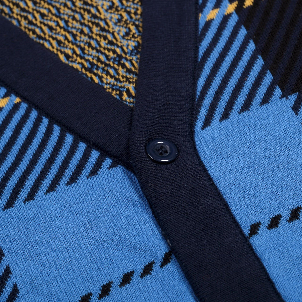 Cardigan rétro en tricot pour homme, col en V, motif à carreaux britanniques en bleu