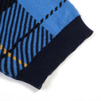 Cardigan rétro en tricot pour homme, col en V, motif à carreaux britanniques en bleu