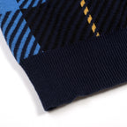 Cardigan rétro en tricot pour homme, col en V, motif à carreaux britanniques en bleu