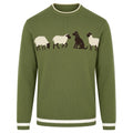 Pull en maille jacquard vert pour homme, style pastoral des années 70 avec motif animalier