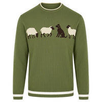 Pull en maille jacquard vert pour homme, style pastoral des années 70 avec motif animalier