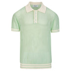 Polo côtier en maille rétro vert menthe à motifs ajourés pour homme