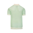 Polo côtier en maille rétro vert menthe à motifs ajourés pour homme