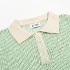 Polo côtier en maille rétro vert menthe à motifs ajourés pour homme