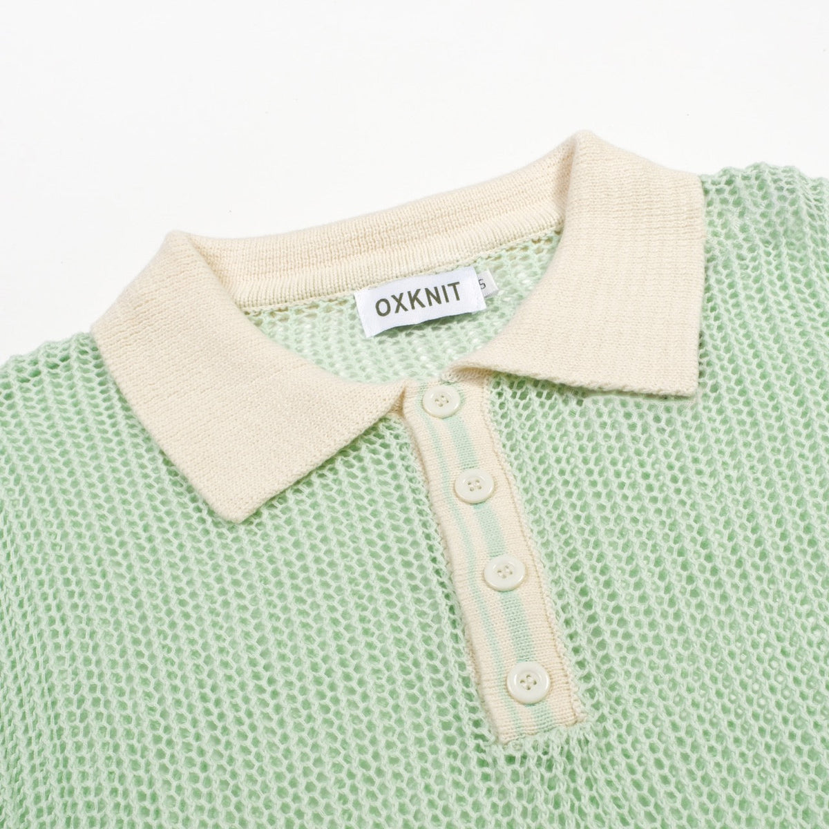 Polo côtier en maille rétro vert menthe à motifs ajourés pour homme