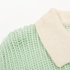 Polo côtier en maille rétro vert menthe à motifs ajourés pour homme