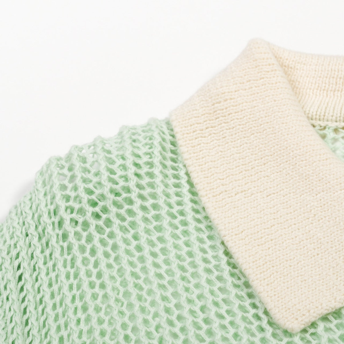 Polo côtier en maille rétro vert menthe à motifs ajourés pour homme