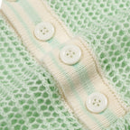 Polo côtier en maille rétro vert menthe à motifs ajourés pour homme