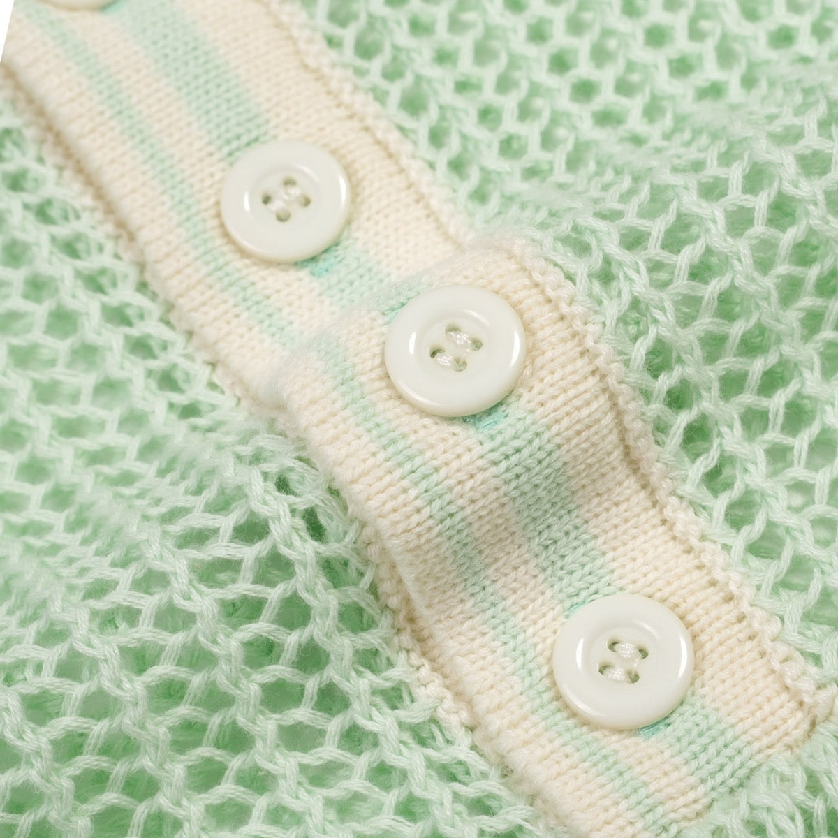 Polo côtier en maille rétro vert menthe à motifs ajourés pour homme