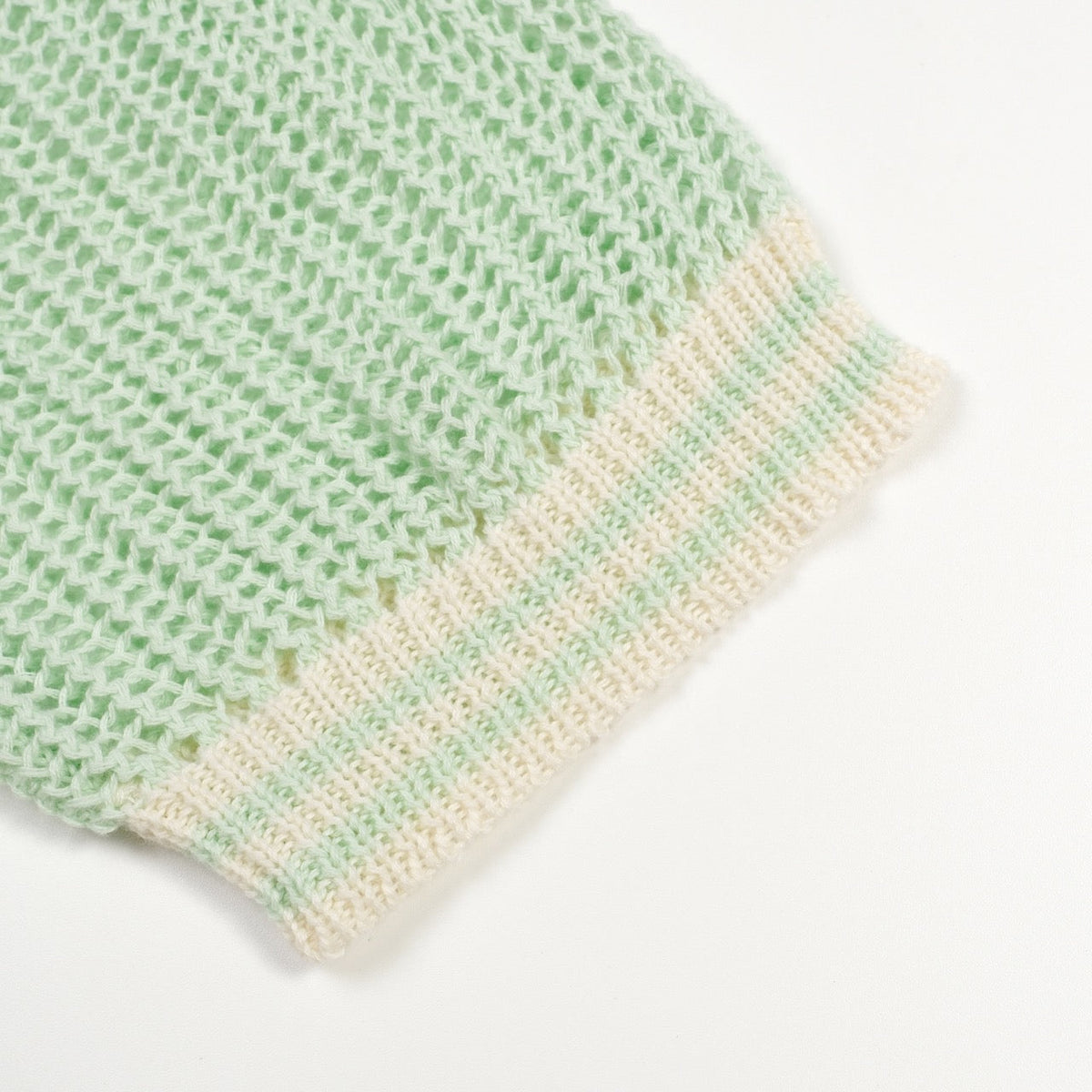 Polo côtier en maille rétro vert menthe à motifs ajourés pour homme
