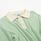 Polo côtier en maille rétro vert menthe à motifs ajourés pour homme