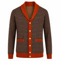 Cardigan en maille à col châle pour homme, motif pied-de-poule vintage années 70, style gentleman universitaire