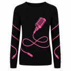Pull en Tricot Vintage Pop Rock Noir pour Femmes
