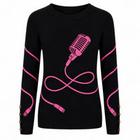 Pull en Tricot Vintage Pop Rock Noir pour Femmes